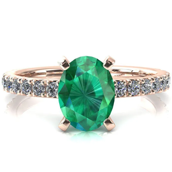 Nefili Oval Emerald 4 Prong 58 Eternity Diamond French Pave Engagement Ring Fire Brilliance Rings