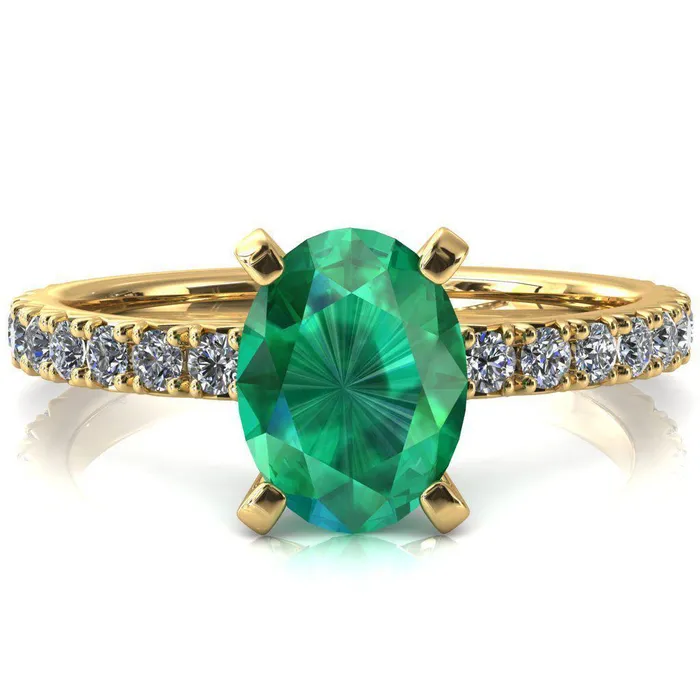 Nefili Oval Emerald 4 Prong 58 Eternity Diamond French Pave Engagement Ring Fire Brilliance Rings