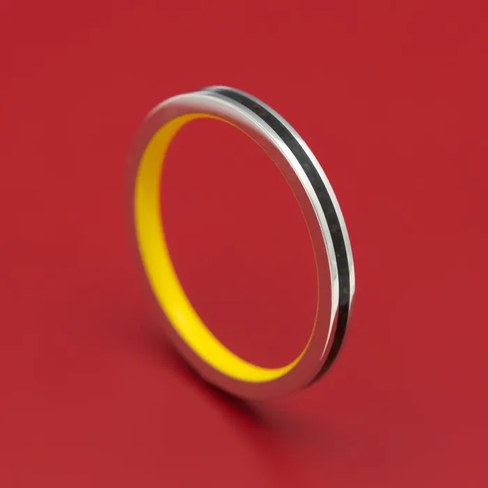 Platinum and Dinosaur Bone Ring with Cerakote Sleeve Custom Made Band Lashbrook Rings Platinum and Dinosaur Bone Ring with Cerakote Sleeve Custom Made Band Lashbrook Rings