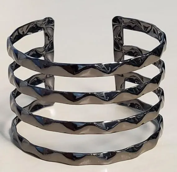 POLLY Bracelets B58 Gun Metal Textured Cuff Bracelet
