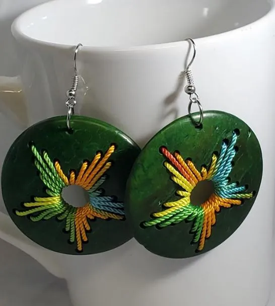 POLLY Earrings E784 Round Green Coconut Shell Wooden Earrings