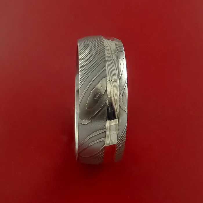 Rings Damascus Steel Ring with Palladium and Sterling Silver Mokume Gane Inlay Custom Made Band Lashbrook Rings Damascus Steel Ring with Palladium and Sterling Silver Mokume Gane Inlay Custom Made Band Lashbrook