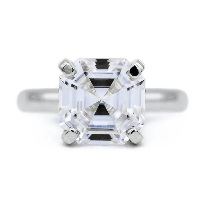 Rings Fire Brilliance Asscher Moissanite 4 Prongs FANCY Solitaire Ring