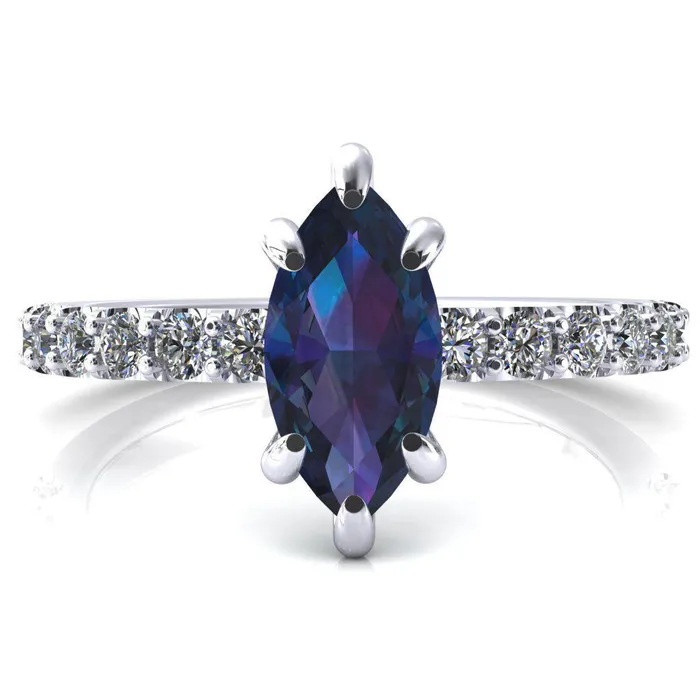 Rings Fire Brilliance Mylene Marquise Alexandrite 6 Prong Sculptural Half Eternity Diamond Engagement Ring Rings Fire Brilliance Mylene Marquise Alexandrite 6 Prong Sculptural Half Eternity Diamond Engagement Ring