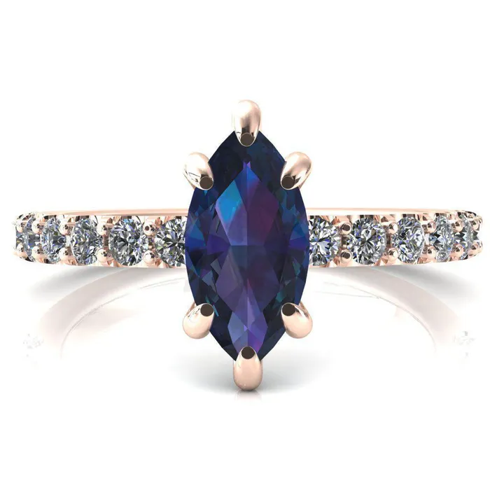 Rings Fire Brilliance Mylene Marquise Alexandrite 6 Prong Sculptural Half Eternity Diamond Engagement Ring