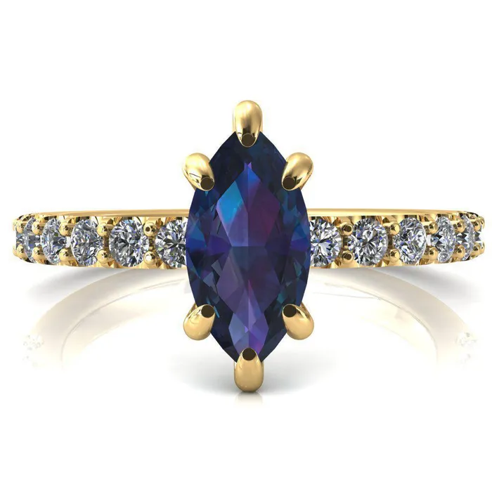 Rings Fire Brilliance Mylene Marquise Alexandrite 6 Prong Sculptural Half Eternity Diamond Engagement Ring