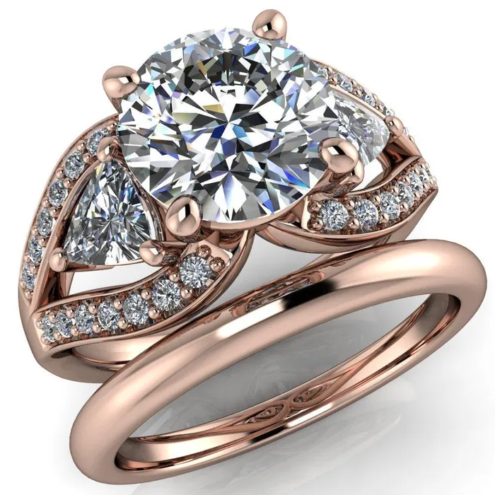 Rings Kassandra Round Center Stone 4 Prong Trillion Moissanite Side Split Shank Accent Engagement Ring Fire Brilliance 
