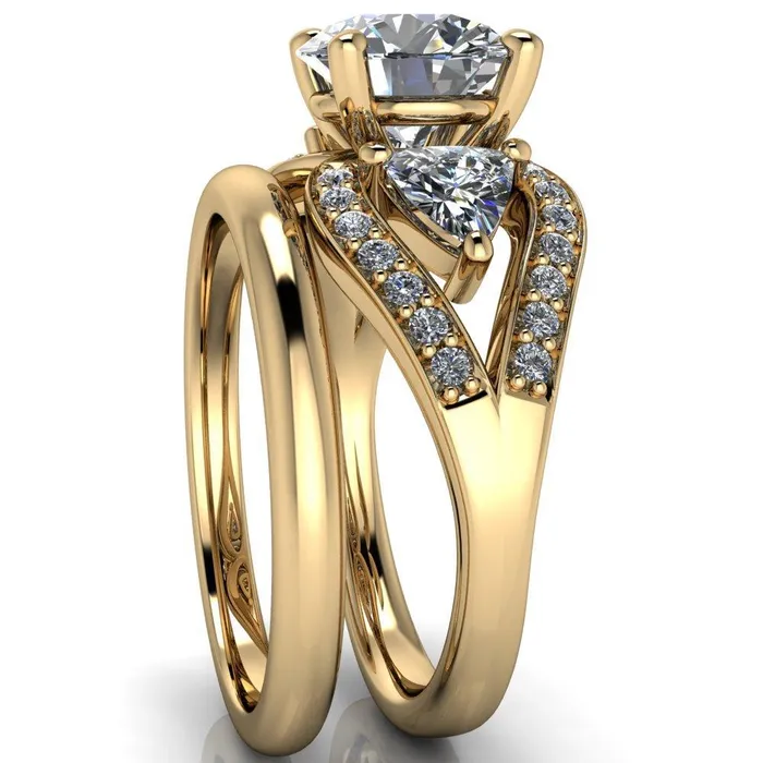 Rings Kassandra Round Center Stone 4 Prong Trillion Moissanite Side Split Shank Accent Engagement Ring Fire Brilliance 