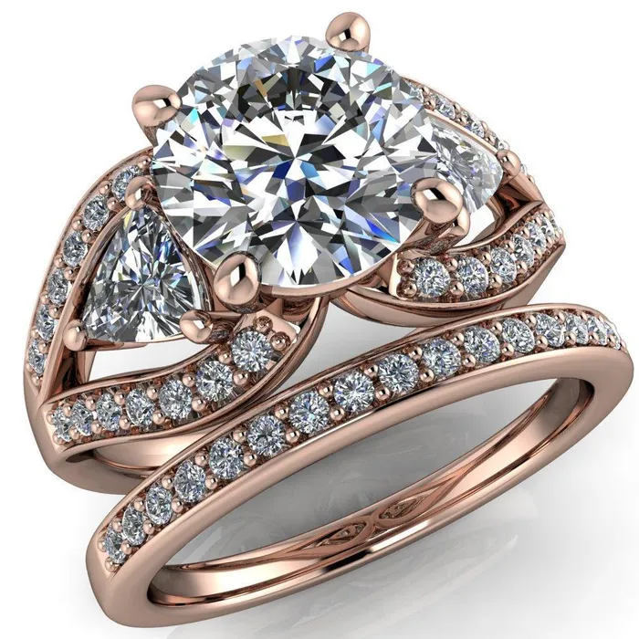 Rings Kassandra Round Center Stone 4 Prong Trillion Moissanite Side Split Shank Accent Engagement Ring Fire Brilliance 