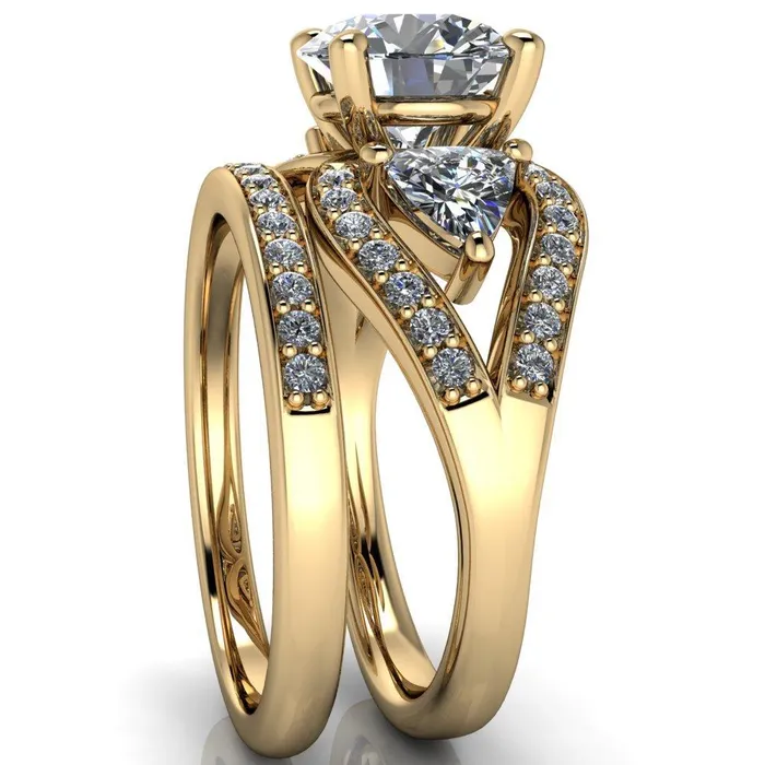 Rings Kassandra Round Center Stone 4 Prong Trillion Moissanite Side Split Shank Accent Engagement Ring Fire Brilliance 