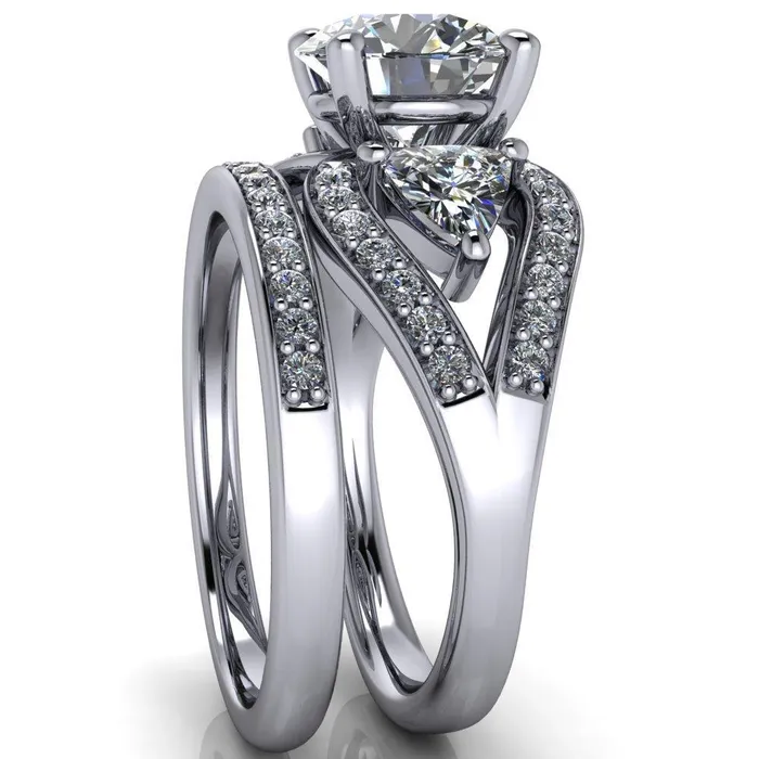 Rings Kassandra Round Center Stone 4 Prong Trillion Moissanite Side Split Shank Accent Engagement Ring Fire Brilliance 