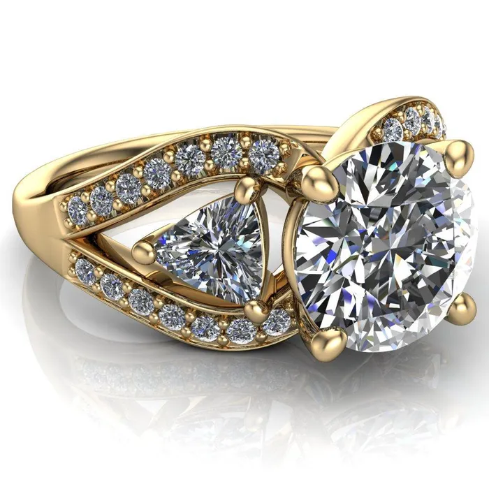 Rings Kassandra Round Center Stone 4 Prong Trillion Moissanite Side Split Shank Accent Engagement Ring Fire Brilliance 