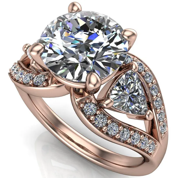 Rings Kassandra Round Center Stone 4 Prong Trillion Moissanite Side Split Shank Accent Engagement Ring Fire Brilliance 