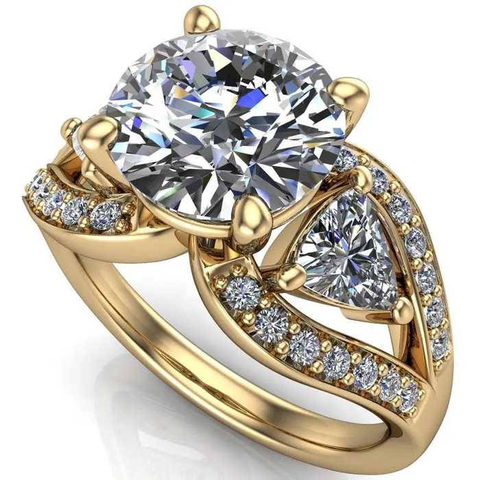 Rings Kassandra Round Center Stone 4 Prong Trillion Moissanite Side Split Shank Accent Engagement Ring Fire Brilliance 