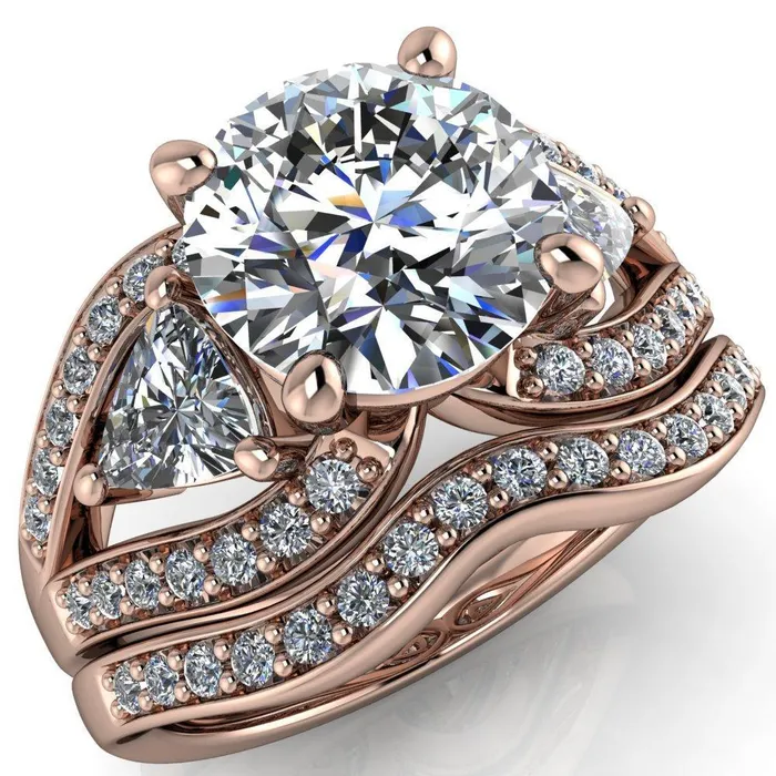 Rings Kassandra Round Center Stone 4 Prong Trillion Moissanite Side Split Shank Accent Engagement Ring Fire Brilliance 