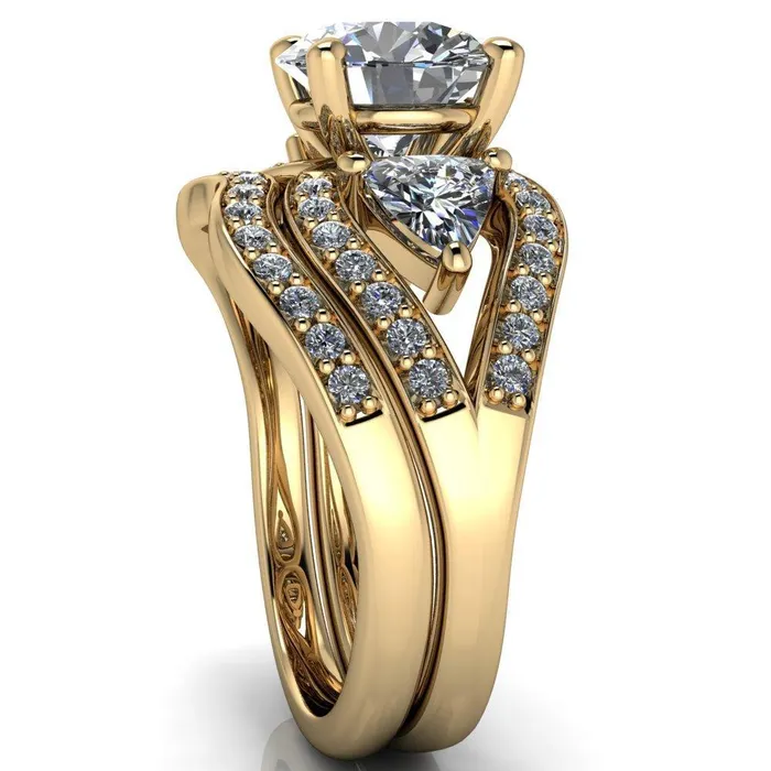 Rings Kassandra Round Center Stone 4 Prong Trillion Moissanite Side Split Shank Accent Engagement Ring Fire Brilliance 