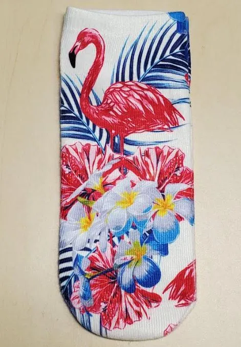Rings POLLY SF1011 White Blue Ferns Flamingo Socks