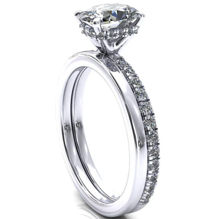 Rings Sicili Oval Center Stone 4 Prong 34 Micro Pave Diamond Engagement Ring Fire Brilliance 