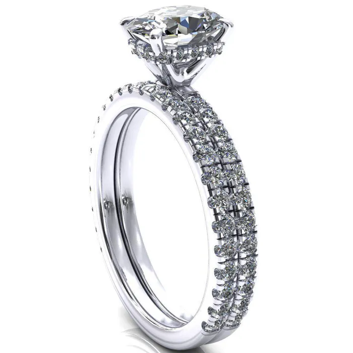 Rings Sicili Oval Center Stone 4 Prong 34 Micro Pave Diamond Engagement Ring Fire Brilliance 
