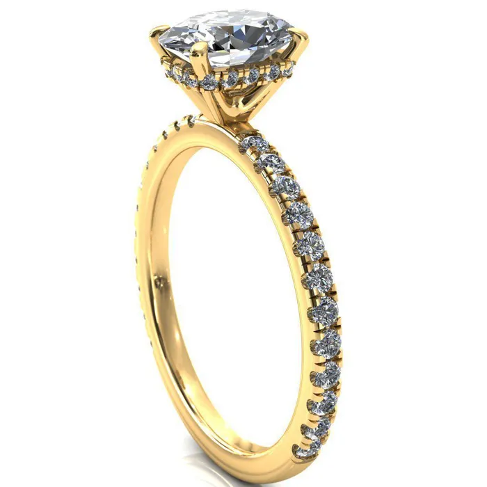 Rings Sicili Oval Center Stone 4 Prong 34 Micro Pave Diamond Engagement Ring Fire Brilliance 