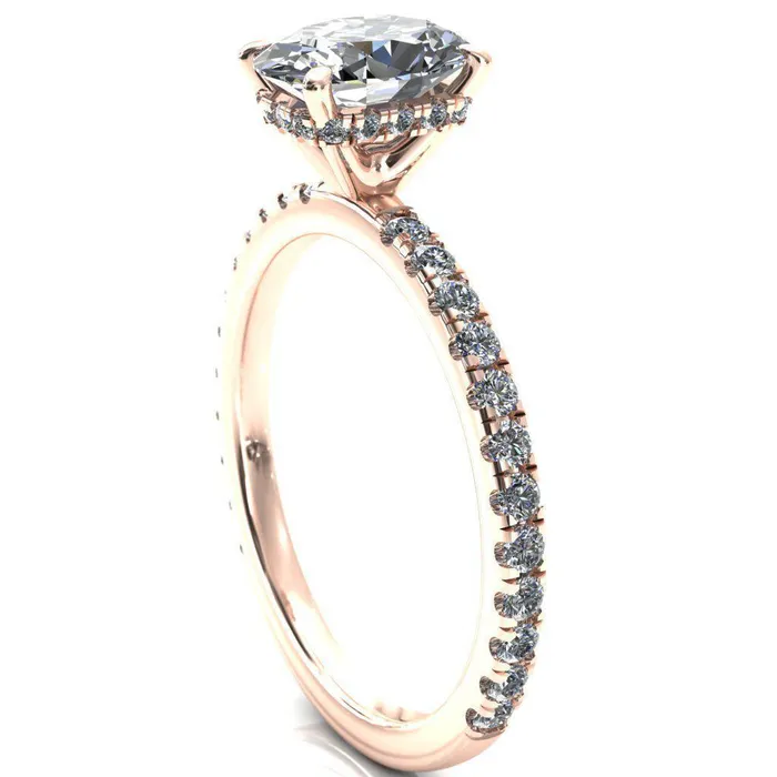 Rings Sicili Oval Center Stone 4 Prong 34 Micro Pave Diamond Engagement Ring Fire Brilliance 