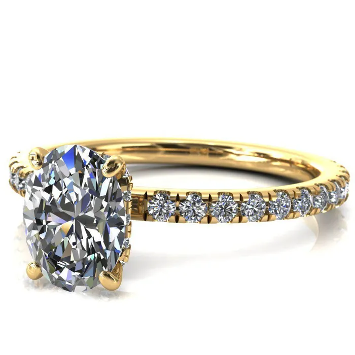 Rings Sicili Oval Center Stone 4 Prong 34 Micro Pave Diamond Engagement Ring Fire Brilliance 
