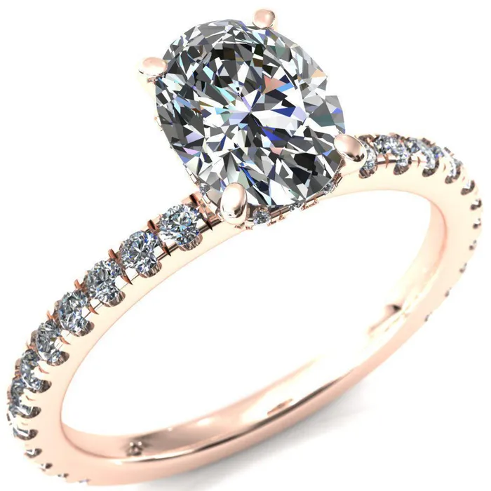 Rings Sicili Oval Center Stone 4 Prong 34 Micro Pave Diamond Engagement Ring Fire Brilliance 