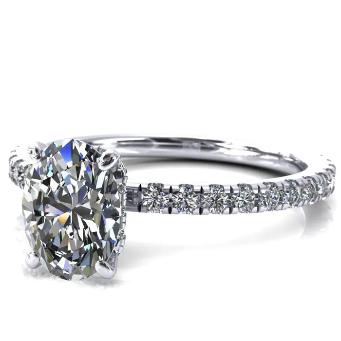 Rings Sicili Oval Center Stone 4 Prong 34 Micro Pave Diamond Engagement Ring Fire Brilliance 