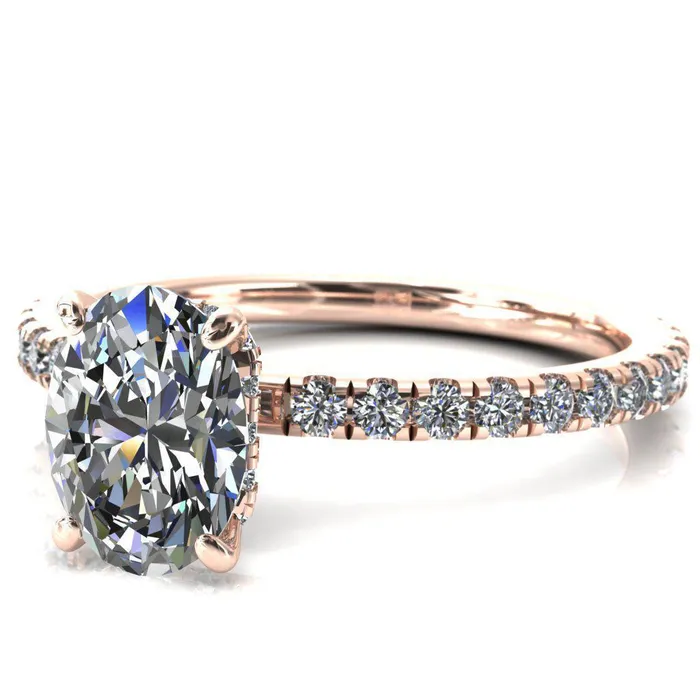 Rings Sicili Oval Center Stone 4 Prong 34 Micro Pave Diamond Engagement Ring Fire Brilliance 