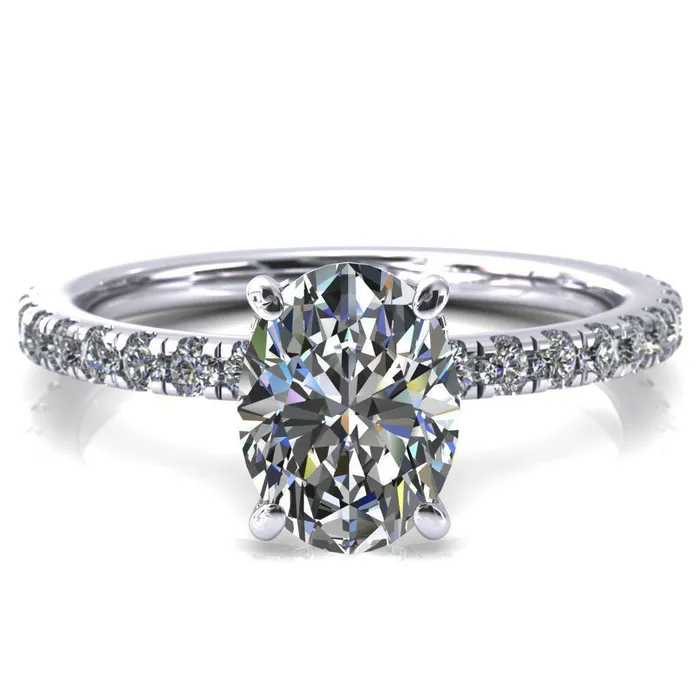 Rings Sicili Oval Center Stone 4 Prong 34 Micro Pave Diamond Engagement Ring Fire Brilliance 