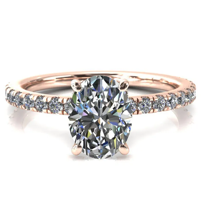 Rings Sicili Oval Center Stone 4 Prong 34 Micro Pave Diamond Engagement Ring Fire Brilliance 