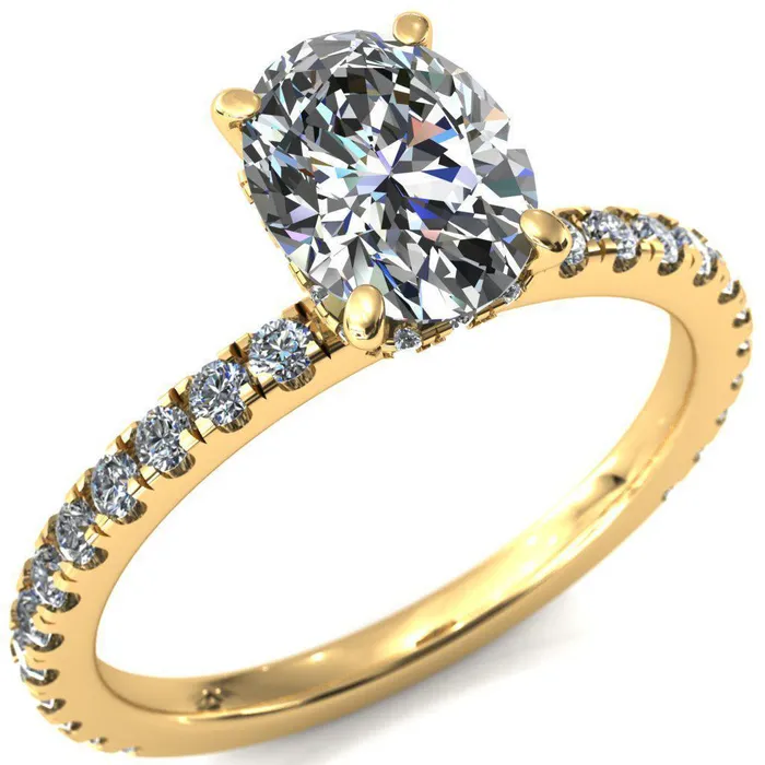 Rings Sicili Oval Center Stone 4 Prong 34 Micro Pave Diamond Engagement Ring Fire Brilliance 