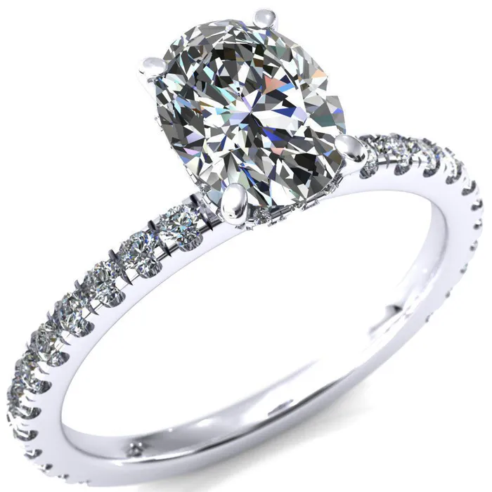 Rings Sicili Oval Center Stone 4 Prong 34 Micro Pave Diamond Engagement Ring Fire Brilliance 