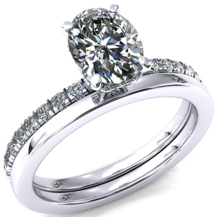 Rings Sicili Oval Center Stone 4 Prong 34 Micro Pave Diamond Engagement Ring Fire Brilliance 