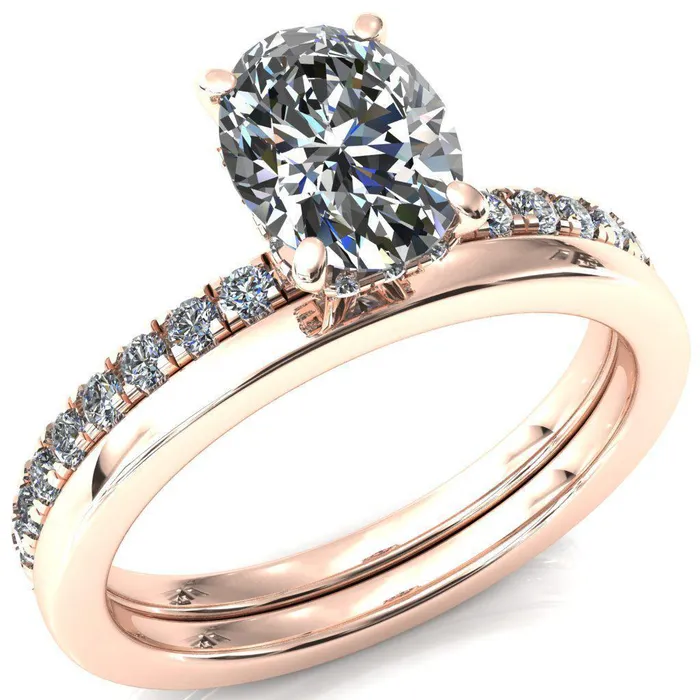 Rings Sicili Oval Center Stone 4 Prong 34 Micro Pave Diamond Engagement Ring Fire Brilliance 