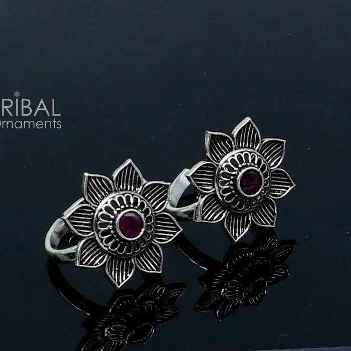Rings TRIBAL ORNAMENTS 925 sterling silver adjustable size toe ring band red stone tribal belly dance ethnic cultural jewelry from india ntr110 Rings TRIBAL ORNAMENTS 925 sterling silver adjustable size toe ring band red stone tribal belly dance ethnic cultural jewelry from india ntr110