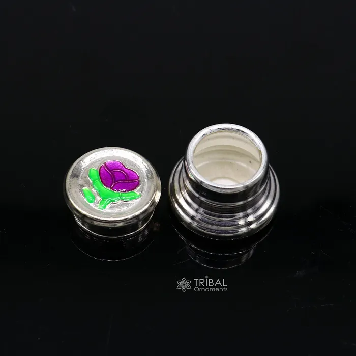 Rings TRIBAL ORNAMENTS 999 pure silver trinket box kajal box brides round shape box flower design box container tobacco box eyeliner Sindur box gifting stb809