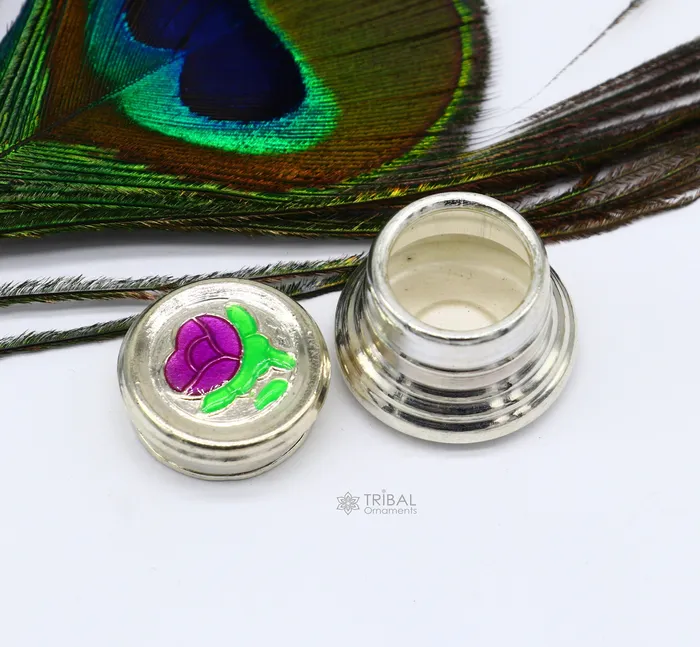 Rings TRIBAL ORNAMENTS 999 pure silver trinket box kajal box brides round shape box flower design box container tobacco box eyeliner Sindur box gifting stb809