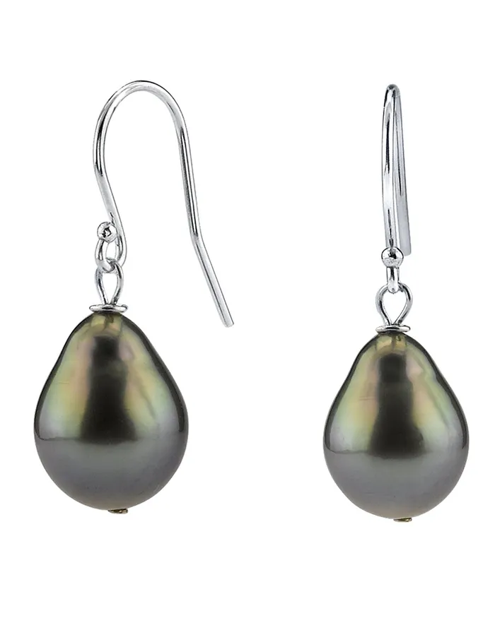 spt Black Tahitian DropShape Pearl Shepherd Hook Dangle Earrings Earrings