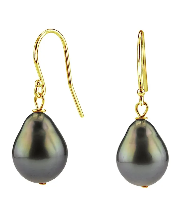 spt Black Tahitian DropShape Pearl Shepherd Hook Dangle Earrings Earrings