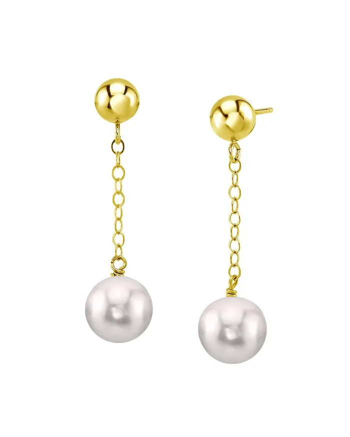 spt Earrings 14K Gold Akoya Round Ball Double Chain Earrings spt Earrings 14K Gold Akoya Round Ball Double Chain Earrings