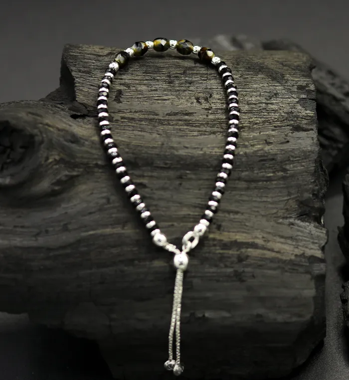 Stylish 925 sterling silver beaded with black onyx stone handmade charm adjustable bracelet Nazariya charm jewelry for girls sbr182 TRIBAL ORNAMENTS Bracelets Stylish 925 sterling silver beaded with black onyx stone handmade charm adjustable bracelet Nazariya charm jewelry for girls sbr182 TRIBAL ORNAMENTS Bracelets