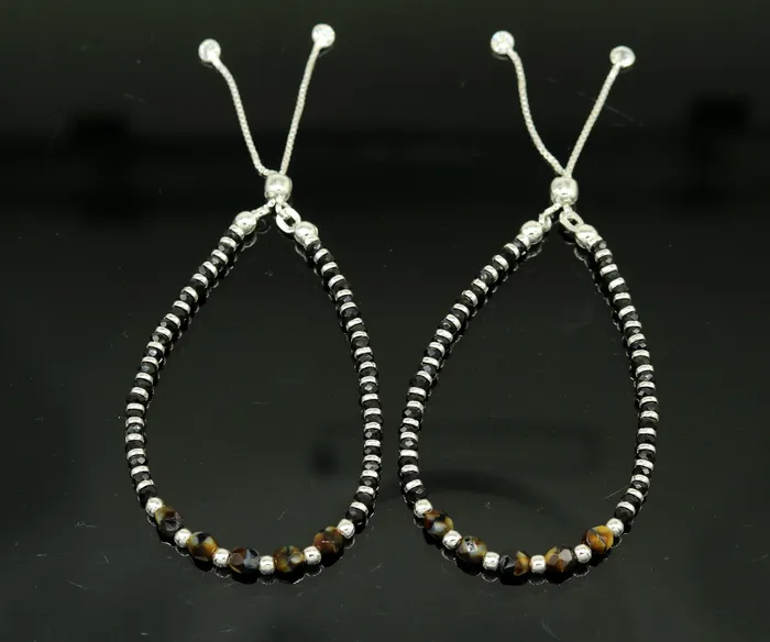 Stylish 925 sterling silver beaded with black onyx stone handmade charm adjustable bracelet Nazariya charm jewelry for girls sbr182 TRIBAL ORNAMENTS Bracelets Stylish 925 sterling silver beaded with black onyx stone handmade charm adjustable bracelet Nazariya charm jewelry for girls sbr182 TRIBAL ORNAMENTS Bracelets