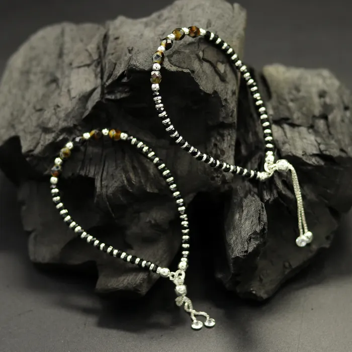 Stylish 925 sterling silver beaded with black onyx stone handmade charm adjustable bracelet Nazariya charm jewelry for girls sbr182 TRIBAL ORNAMENTS Bracelets Stylish 925 sterling silver beaded with black onyx stone handmade charm adjustable bracelet Nazariya charm jewelry for girls sbr182 TRIBAL ORNAMENTS Bracelets