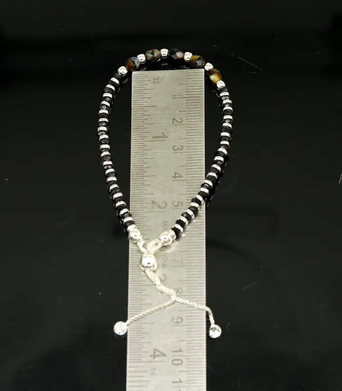 Stylish 925 sterling silver beaded with black onyx stone handmade charm adjustable bracelet Nazariya charm jewelry for girls sbr182 TRIBAL ORNAMENTS Bracelets Stylish 925 sterling silver beaded with black onyx stone handmade charm adjustable bracelet Nazariya charm jewelry for girls sbr182 TRIBAL ORNAMENTS Bracelets