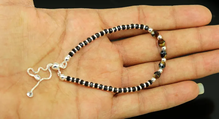 Stylish 925 sterling silver beaded with black onyx stone handmade charm adjustable bracelet Nazariya charm jewelry for girls sbr182 TRIBAL ORNAMENTS Bracelets Stylish 925 sterling silver beaded with black onyx stone handmade charm adjustable bracelet Nazariya charm jewelry for girls sbr182 TRIBAL ORNAMENTS Bracelets