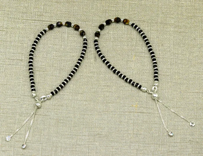 Stylish 925 sterling silver beaded with black onyx stone handmade charm adjustable bracelet Nazariya charm jewelry for girls sbr182 TRIBAL ORNAMENTS Bracelets Stylish 925 sterling silver beaded with black onyx stone handmade charm adjustable bracelet Nazariya charm jewelry for girls sbr182 TRIBAL ORNAMENTS Bracelets
