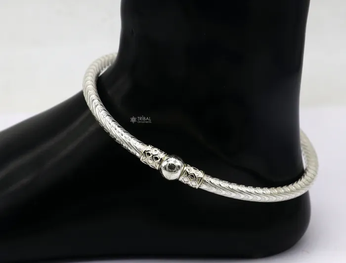 TRIBAL ORNAMENTS 925 Sterling silver Handmade plain design indian traditional womens customized foot kada ankle kada bracelet tribal jewelry nsfk113 Bracelets