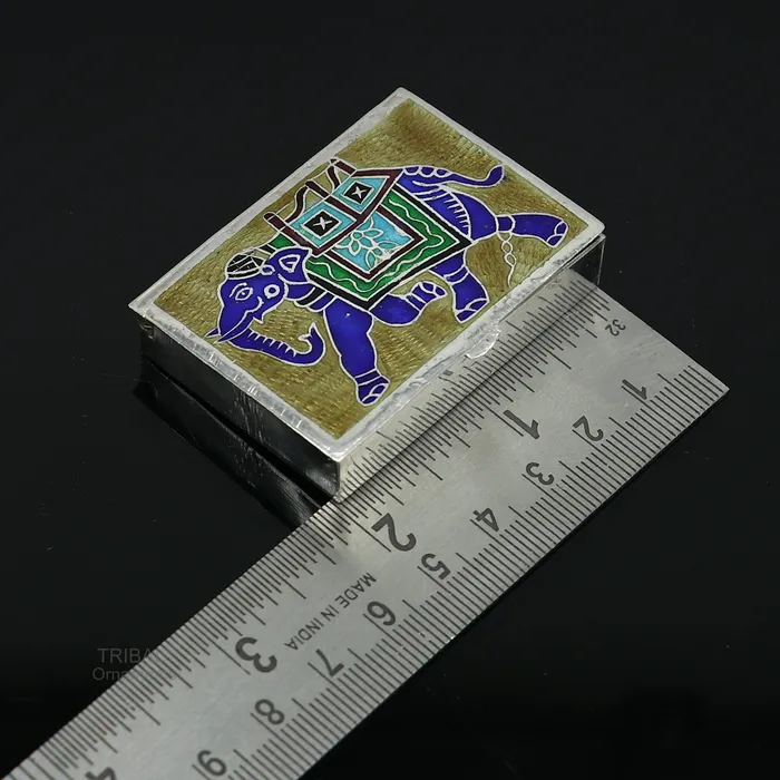 TRIBAL ORNAMENTS 925 Sterling silver handmade trinket box solid container box casket box sindoor box enamel elephant work customized gifting box stb335 Rings