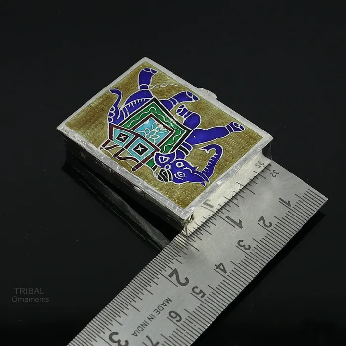 TRIBAL ORNAMENTS 925 Sterling silver handmade trinket box solid container box casket box sindoor box enamel elephant work customized gifting box stb335 Rings